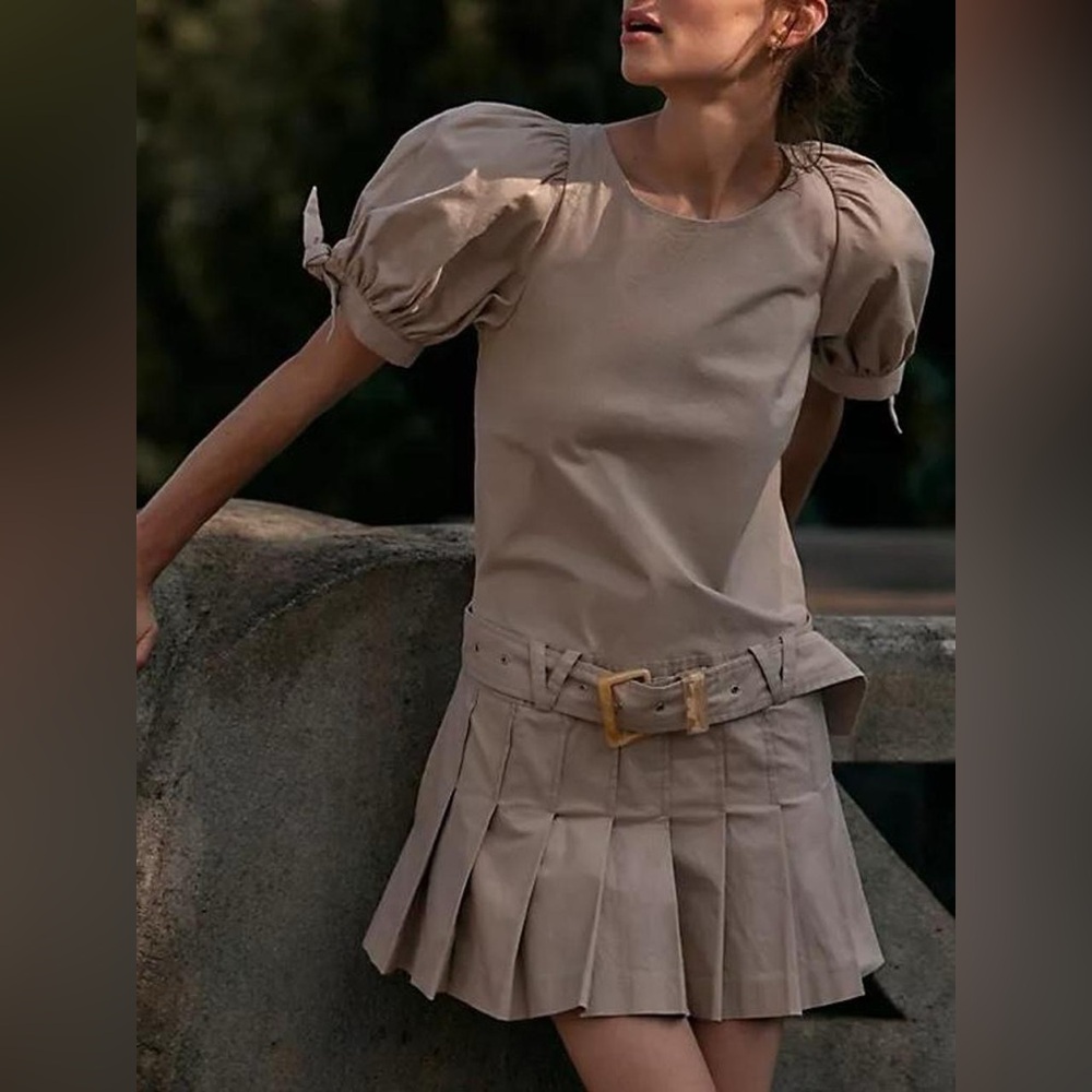 Free People Sevi Mini Dress | Women's Tan Pleated Mini Dress